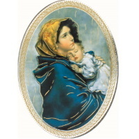 Kleine Holz Ikone mit Silberschicht Maria mit Jesus 8 cm