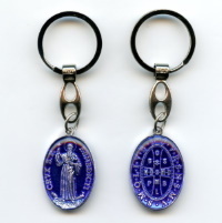 Schlüsselanhänger Benediktusmedaille nach Original Aluminium Blau 9 cm