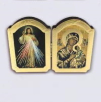 Holzbild Diptychon Barmherziger Jesus Immerwährende Hilfe 11 x 7,5 cm