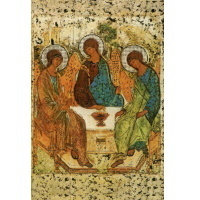 Heiligenbild mit Goldverzierung Heilige Dreifaltigkeit Postkartenformat
