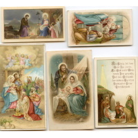 5 antike Weihnachtsbildchen Heilige Familie Jesulein 3 Könige Antiquariat