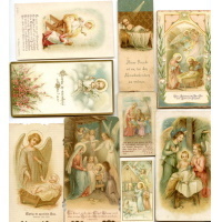 9 antike Weihnachtsbildchen Heilige Familie Jesulein Engel Antiquariat
