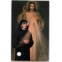 Gebetsbildchen mit Faustyna Reliquie Rosenkranz zur Barmherzigkeit Gottes 9,5 cm