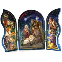 Holzbild Triptychon Heilige Nacht Weihnachten ca. 18 x 13,5 cm
