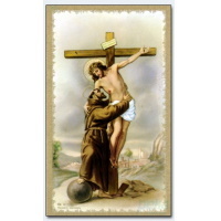 Heiligenbildchen Heiliger Franziskus mit Jesus am Kreuz ca. 10 x 6 cm