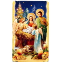 Heiligenbildchen mit Glitzer Weihnachten Heilige Nacht Heilige Familie 10 x 6 cm