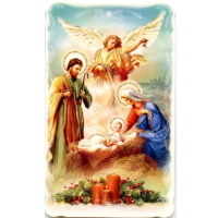 Heiligenbildchen mit Glitzer Weihnachten Engel Heilige Familie 10 x 6 cm